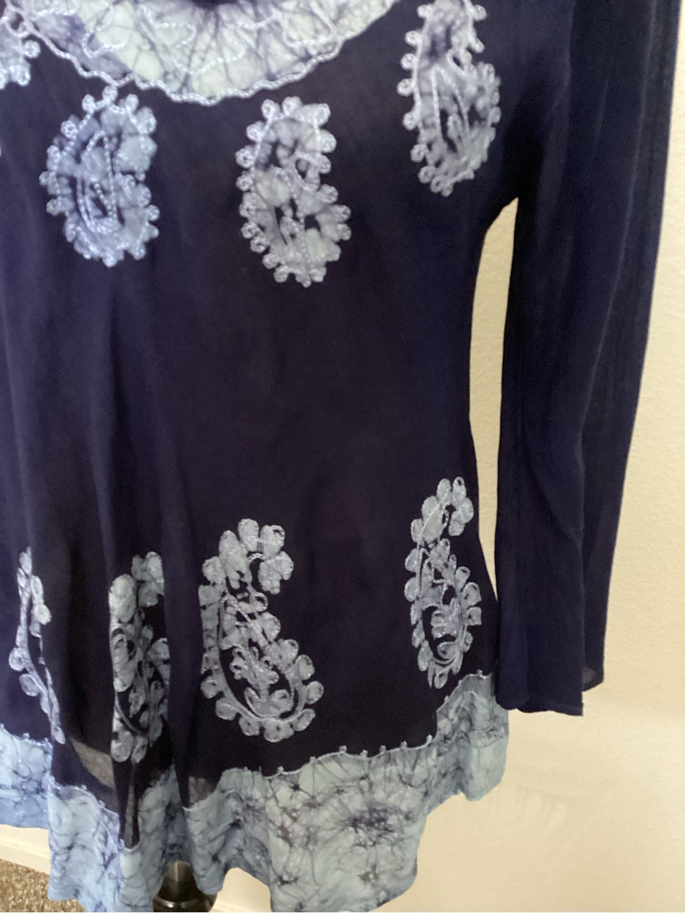 India Boutique Navy Tunic with Light Blue Embroidered Trim - Picture 3 of 9